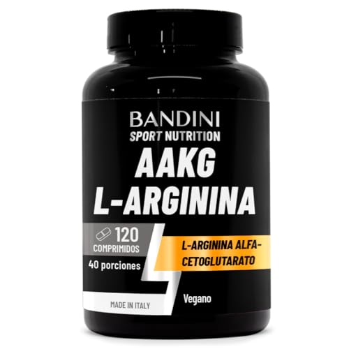 Bandini® AAKG Arginina - 120 comprimidos veganas - 3000 mg de L-Arginina Alfa-Cetoglutarato por Dosis Diaria proporción 2:1 - Pre-entrenamiento para atletas potentes - 1000 mg por tableta