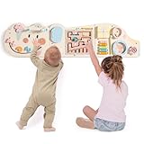 ROBUD Montessori Motorikbrett Holz – 11-in-1 Busy Board Wandspielzeug für Kinder ab 18 Monaten, Montessori Spielzeug Baby Motorikboard mit Xylophon, Trommel, Spiegel & Drehteilen, Creme
