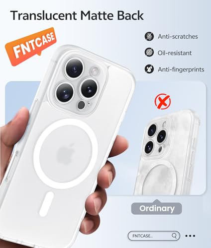 Image of FNTCASE for iPhone 16 Pro Max Case: [Compatible with Magsafe] Translucent Matte Cases with [Full Camera Protection] [Screen Protector] Military Grade Shockproof Protective Phone Cover - White