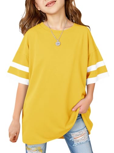 Image of Girls Oversized T Shirts Kids Summer Striped Short Sleeve Tops Casual Crewneck Tees 5-14 Years