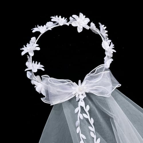 Girls First Holy Communion Veil White Flower Headband Floral Headpiece3