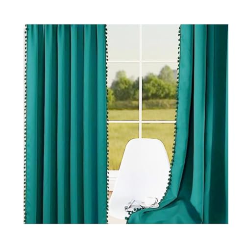 Image of aeTHEric Velvet Eyelet Door Curtains with pom pom Lace for Living Room Bedroom Kitchen 4 feet 2 pc