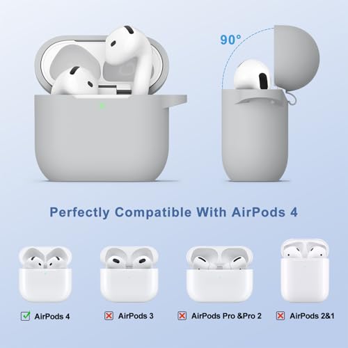 Image of Tobfit Case for AirPods 4 Case Cover 2024 with Lanyard & Keychain, Soft Silicone Protective Case for Apple AirPods 4th Generation, Full Protection, Support Wireless Charging, Gray
