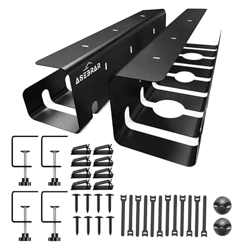 Asebrar Gestione dei cavi sotto la scrivania [senza viti e incolla], porta cavi, canalina per cavi, scrivania, organizer per cavi sotto la scrivania, 2 ripiani per la gestione dei cavi, colore nero