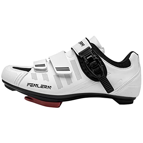 FENLERN Cycling Shoes for Men Compatible with Indoor Exercise Bike Road Bicycle Pre-Installed Delta Cleats, White 11