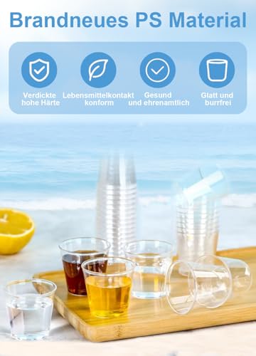 Forevat 50 Stück Schnapsgläser plastik, Transparente Shot Becher aus PS Material (30 ml/1 oz), Wiederverwendbarer Plastikbecher Trinkbecher, für Geburtstage, Verkostung, Partys