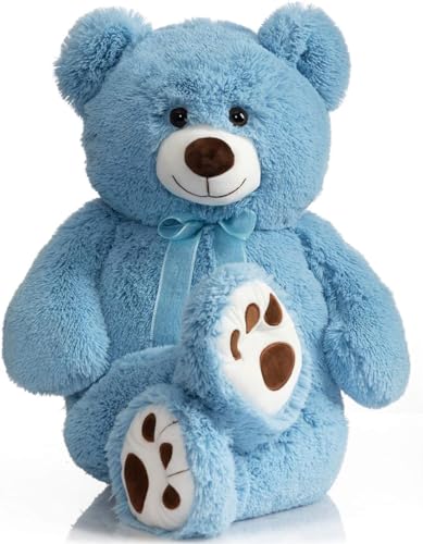 Image of RVA Teddy Bear Stuffed Animals, 3 Feet Big Sky Blue Stuffed Bear Plush Toy with Footprint, Gifts for Kids, Wife, Girlfriends on Christmas Birthday Valentine's Day, 36 inch