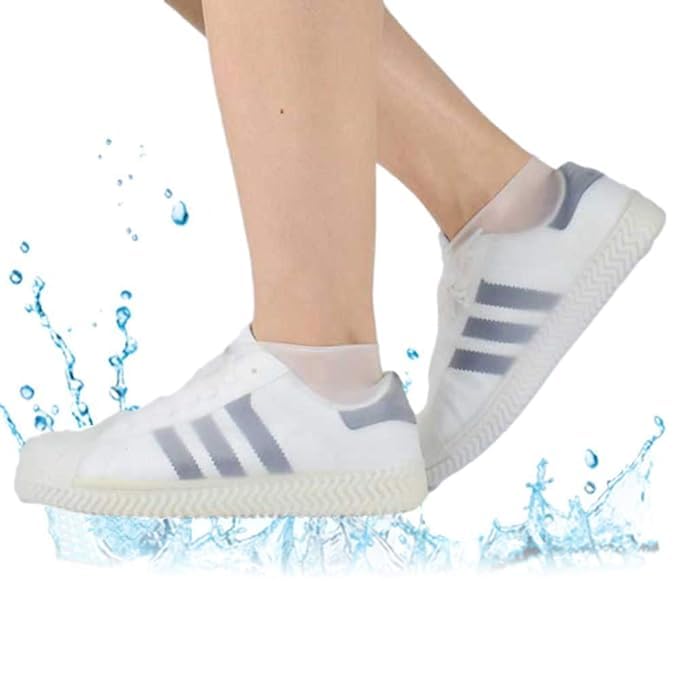 ITUSHA Silicone Waterproof Shoe Covers Rain Socks, Reusable Foldable Non-Slip Shoes Boots Shoes Covers Overshoe for Indoor, Rain, Snow, Grassland. Shoes for Men & Women & Children (White, Large) 2 414yCcfep0L