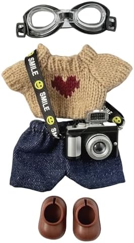 5-Piece Clothes for 17cm Popular Dolls, Fashion Doll Outfit Accessories Set-Sweater + Jeans + Swimming Goggles + Camera + Shoes