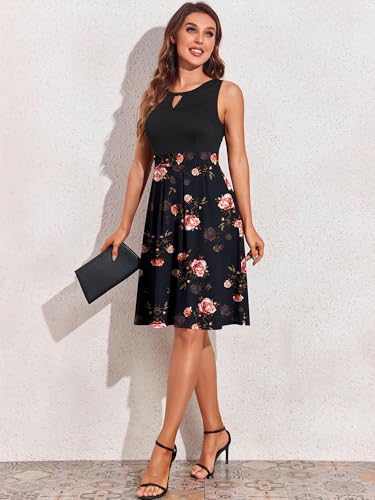 Image of Sureple Women's Retro Sleeveless Swing Casual Work Summer Party Dress with Pockets