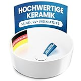 rtmr Aufsatzwaschbecken, Waschbecken rund 36 cm – Keramik Waschschale weiß glänzend – modernes Design Waschtisch Schüssel für Bad & Gäste-WC – Waschbecken rund inkl. Siphon