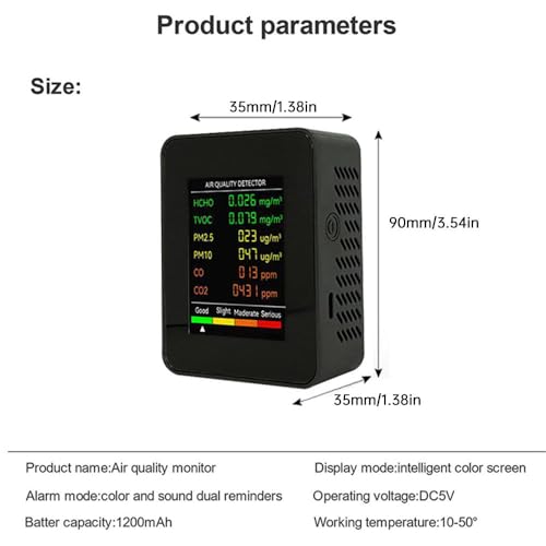 Image of 5 LEAFe Portable Digital Air Quality Monitor,AQI Index, PM 2.5, PM 1.0, CO, CO₂ HCHO, TVOC Detector with Temperature & Humidity, Multi-Sensor. (6 in 1 Air Quality Monitor)