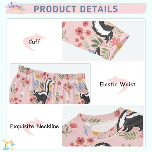 Pajama Sets Long Sleeve Floral Pattern with Skunks Soft Comfy Sleepwear 2 Piece PJS 3-8T4