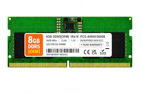Image of 8GB DDR5 5600MHz OEM Laptop RAM Compatible with Micron [Key Specs: PC5-44800 /5600B | 262-Pin SO-DIMM | CL46 | 1Rx16 | 1.1V | Non-ECC] | 1 Year Seller Warranty