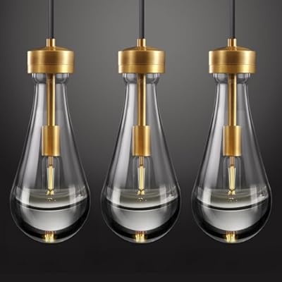 Espird Raindrop Pendant Lights - Brass Pendant Lights Kitchen Island, Teardrop Island Lights for Kitchen Set of 3 Modern Chandelier Pendant Light for Bedroom Bathroom Living Room