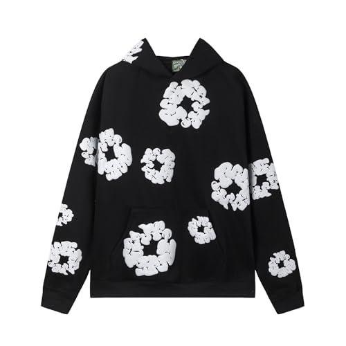 Graphic Hoodies Vintage Printed Hoodie Sweatshirt Casual Oversized Long Sleeve Streetwear Hooded Pullover Black