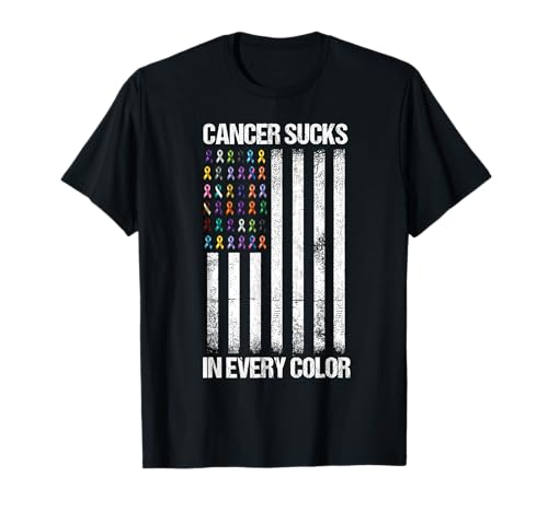 Cancer Sucks In Every Color Tshirt USA American Flag Ribbons T-Shirt
