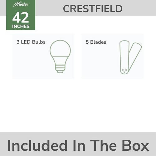 Image of Hunter Crestfield, Indoor, Ceiling Fan, Quiet, 42 inch, Matte Silver