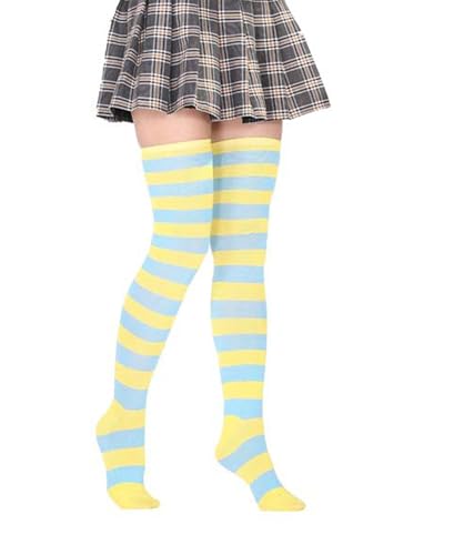 Image of Womens Thigh High Socks Athletic Stripe Cute Colorful Over the Knee High Sock Colorful Long Tube Sock