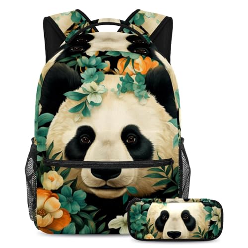 Sac à dos motif floral et panda artistique pour le collège et les sorties