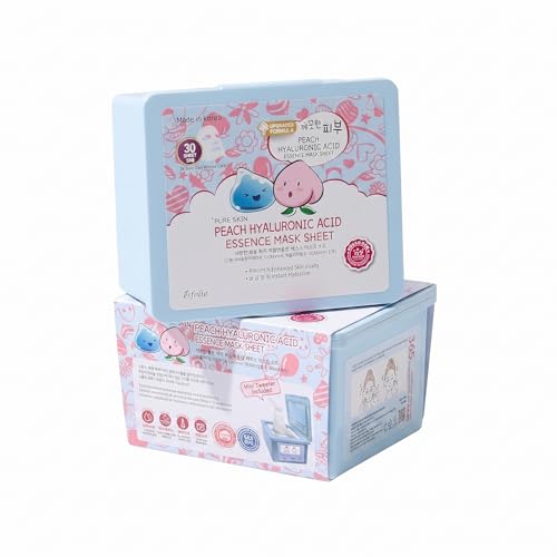 Image of esfolio Made in Korea Pure Skin Facial Mask Sheet, 30 Sheets - Peach Hyaluronic Hydrating Face Mask for Smooth, Soft, and Supple Looking Skin - Korean Skincare Daily Sheet Mask Pack