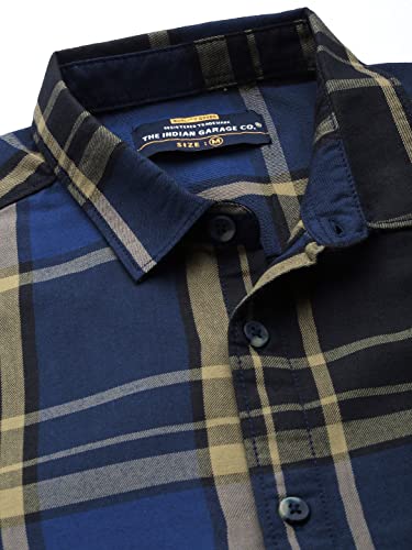 Image of THE INDIAN GARAGE CO Men Regular Fit Checkered Full Sleeves Cutaway Collar Casual Shirt