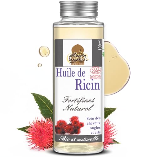 Huile de Ricin ECOCERT 100% BIO – Croissance et Résistance des cheveux – Certifiée par Référentiel Cosmos GreenLife – Qualité Unique – 100ml