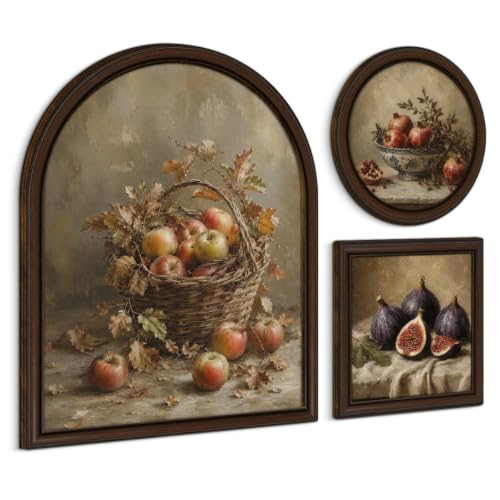 3 Pcs Vintage Fruit Kitchen Wall Art Sign, Framed Still Life Wall Decor