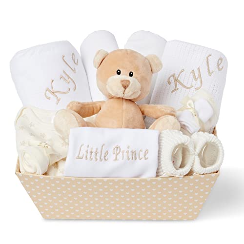 Set de Regalo Personalizado para Bebé Recién Nacido Unisex – Caja de Recuerdos con Artículos Esenciales – Cesta de Bebé con Regalos Personalizados para Recién Nacido, Ideal para Niño o Niña