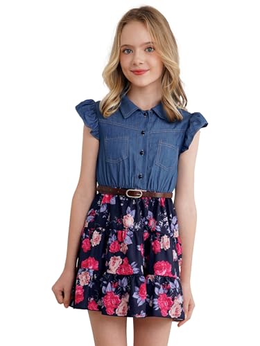 Kids Girls Summer Casual Dress Denim Tops Jean Flower Girl Dress Ruffle Short Sleeve Beach Party Gown3