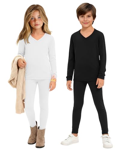 La mejor selección de Conjuntos térmicos para Niña . 47 LessonZoo - Juego de 4 piezas de ropa interior térmica para niños y niñas, con forro polar, capa base térmica superior e inferior (6M-10Y), Negro, Blanco, 3 Años