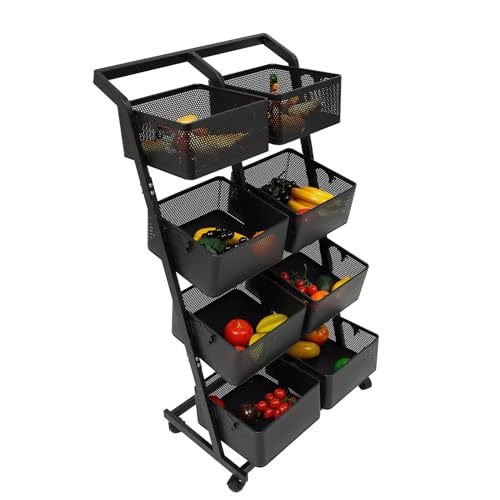 Estantería para carrito de 4 niveles con 8 cestas de metal con ruedas, 60 x 40,5 x 110 cm, para almacenamiento en cocina, baño, oficina, dormitorio, estable, móvil, ahorra espacio