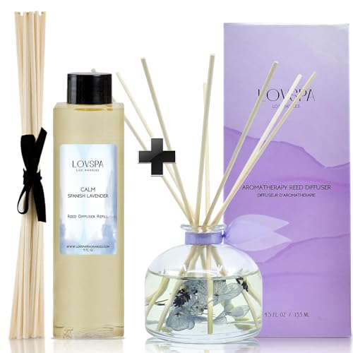 Difusor de varillas Calm Lavanda azul español 4 oz con recambio