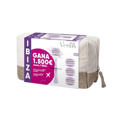 Venus Gillette Comfortglide Breeze, Maquinilla De Mujer, 1 Mango + 4 Recambios + Neceser, Para Una Depilación Suave, Apurada Y Duradera, Pack Ibiza