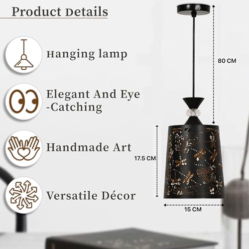 Image of Groeien Black Finish Metal Crystal Hanging Pendant Ceiling Lamp Fixture | Chandelier for Home, Indoor, Outdoor,Living Room, Bedroom(Bulb not Included) (Butterflies, 1)