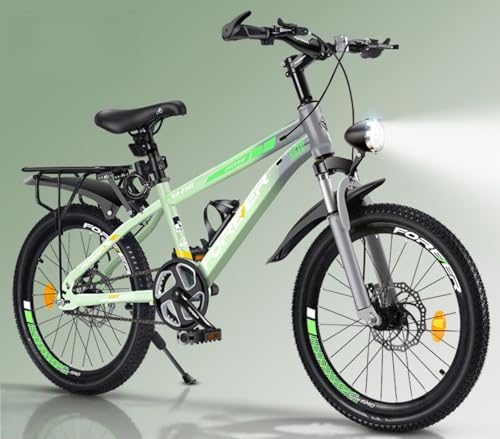 WGM子ども用自転車18/20/22インチ子供用自転車男の子女の子 キッズバイクスポーツ フェンダー 可変速度 誕生日プレゼントに最適 (18インチ,シングルスピード/スポークホイール/グリーン)