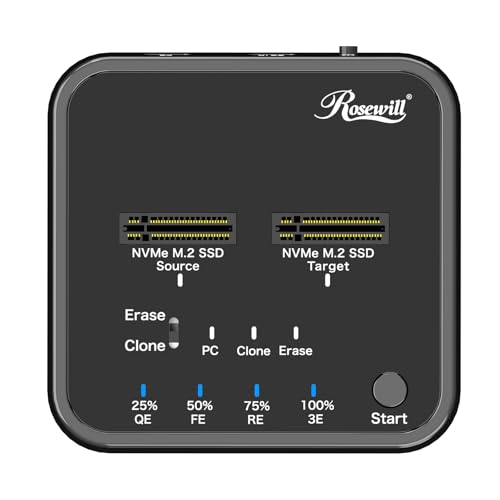 Image of Rosewill M.2 NVMe Cloner + Eraser, M.2 Duplicator Dual Bay NVMe Enclosure, Tool-Free 20Gbps USB3.2 Gen 2X2 SSD to USB Adapter M.2 Docking Station for M Key PCIE NVMe SSD Reader, Offline Clone & Erase