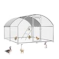 Large Metal Chicken Coop Walk-in Poultry Cage with Waterproof Roosting Perch and UV-Resistant Cover, Outdoor Chicken Run Poultry Hen House for Backyard Farm Use,Dome Roof(10’ W x 13.2’ L x 6.4’ H)