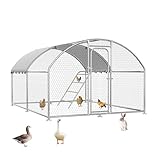 Large Metal Chicken Coop Walk-in Poultry Cage with Waterproof Roosting Perch and UV-Resistant Cover, Outdoor Chicken Run Poultry Hen House for Backyard Farm Use,Dome Roof(10’ W x 13.2’ L x 6.4’ H)