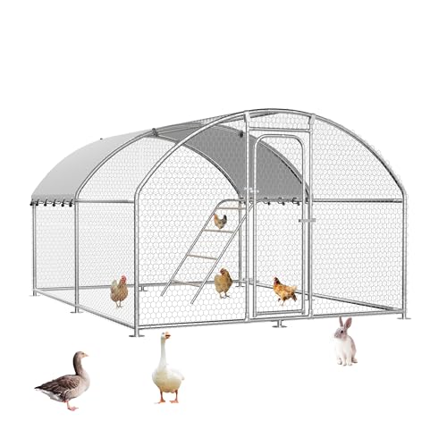 Large Metal Chicken Coop Walk-in Poultry Cage with Waterproof Roosting Perch and UV-Resistant Cover, Outdoor Chicken Run Poultry Hen House for Backyard Farm Use,Dome Roof(10’ W x 13.2’ L x 6.4’ H)