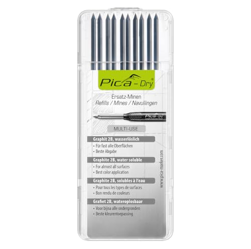 Pica 4030 I 10tlg. Spezial Ersatzminenset für Pica Dry 3030 Tieflochmarker I Durchmesser 2 8mm I 10 Spezial-Grafit-2B Minen I für fast alle Oberflächen I wasserlöslich I in stabiler Kunststoffbox
