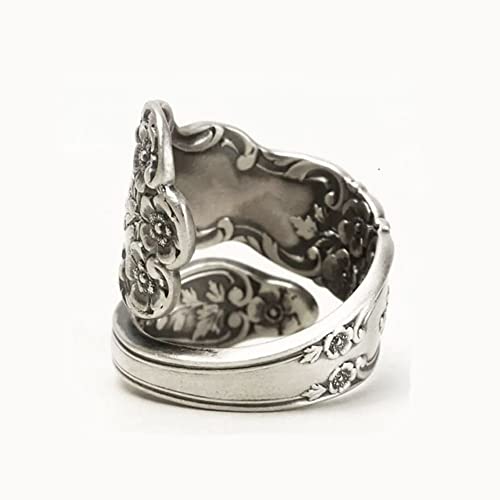 Vintage Flowers Spoon Rings Promise Wedding Engagement Statement Boho Circling Rose Flower Cluster Finger Open Ring Adjustable Extendable Wrap Bands for Women Men Retro Jewelry4
