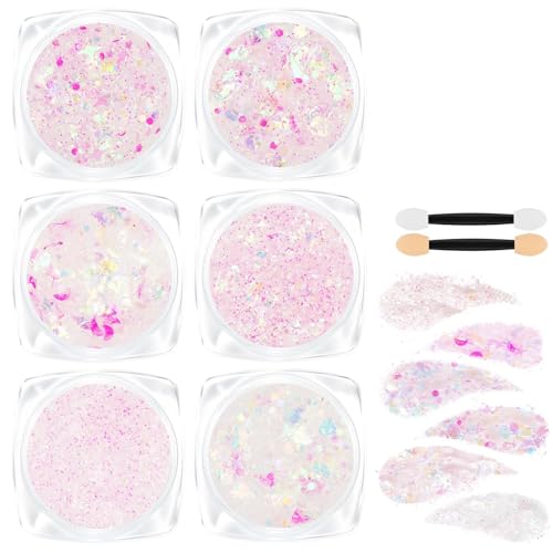 AOOWU Gel de Purpurina, 6 Piezas Brillantes para la Cara, Gel Corporal con Purpurina para Rostro y Cuerpo, Autoadhesivo, Carnaval Glitter Maquillaje para Festival, Mascarada y Fiesta (Rosa Claro)