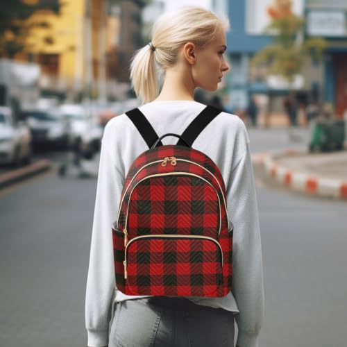 Image of ALAZA Red Black Plaid Checkered Christmas Women Backpack Purse 10L | Fashion Shoulder Bag Daypack Travel Bag Back Pack