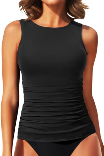 Daci Black Tankini Tops for Women High Neck Swim...
