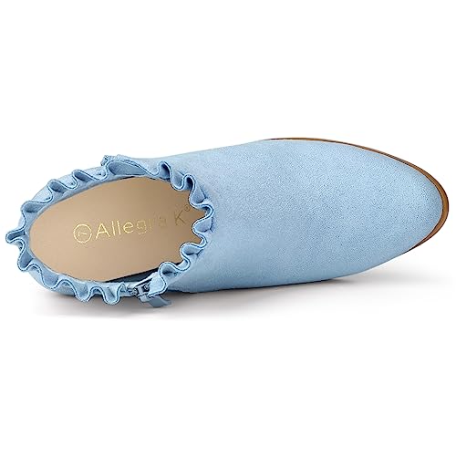 Allegra K Allegra K Women's Ruffle Block Heel Sky Blue Ankle Boots 7.5 M US