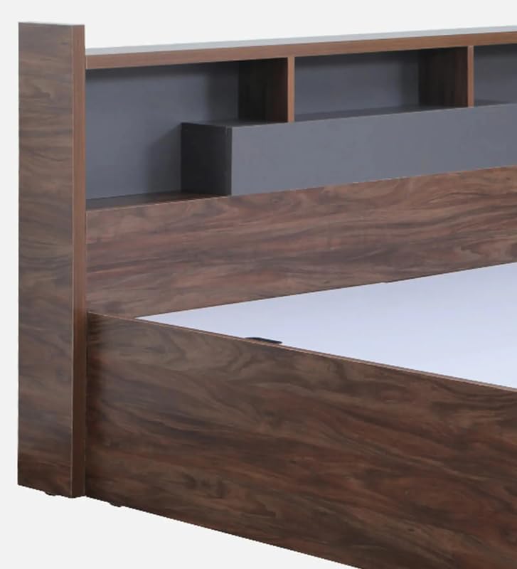Image of Mintwud Pepperfry Engineered Wood Queen Size Bed with Box Storage | Wooden Double Bed Cot Palang Furniture with Headboard for Home Bedroom Living Room and Hotel (Natural Walnut Finish)