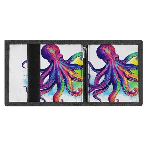 Colorful Octopus Trifold Wallet for Men - Money Clip Slim Wallets with Multiple Card Slots Minimalist Small Front Pocket Wallet for Everyday Carry4