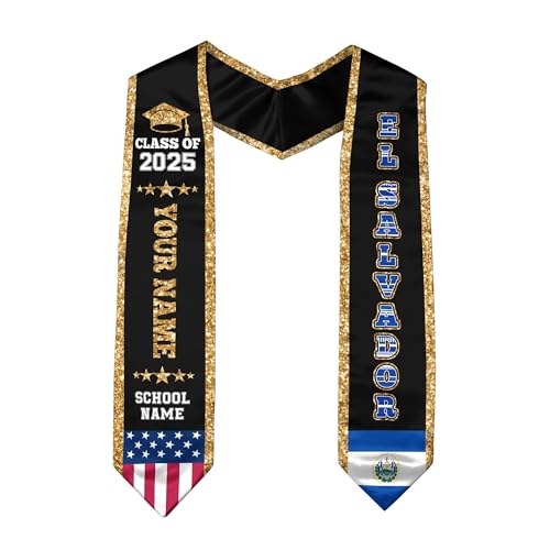 Yupify Salvadorans Graduation Sash, El Salvador Graduation Stole, Personalized Salvadorans American Flag Graduation Sash