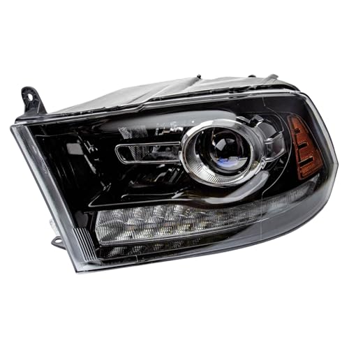 Image of TRQ Driver Side Headlight Assembly Halogen Black Bezel Chrome Projection Style Compatible with 2013-2018 Ram 1500 2500 3500 Truck CH2502245